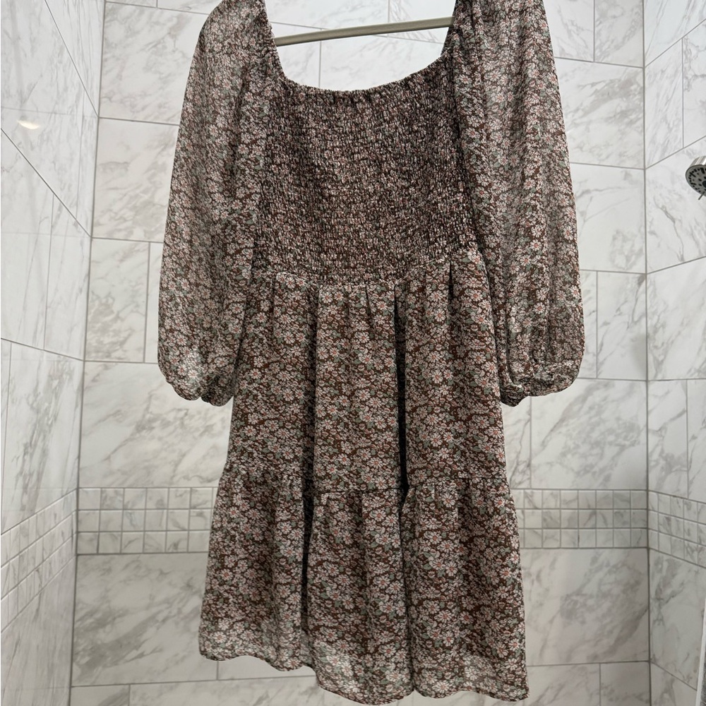 Lush Black and White Floral Long Sleeve Dress